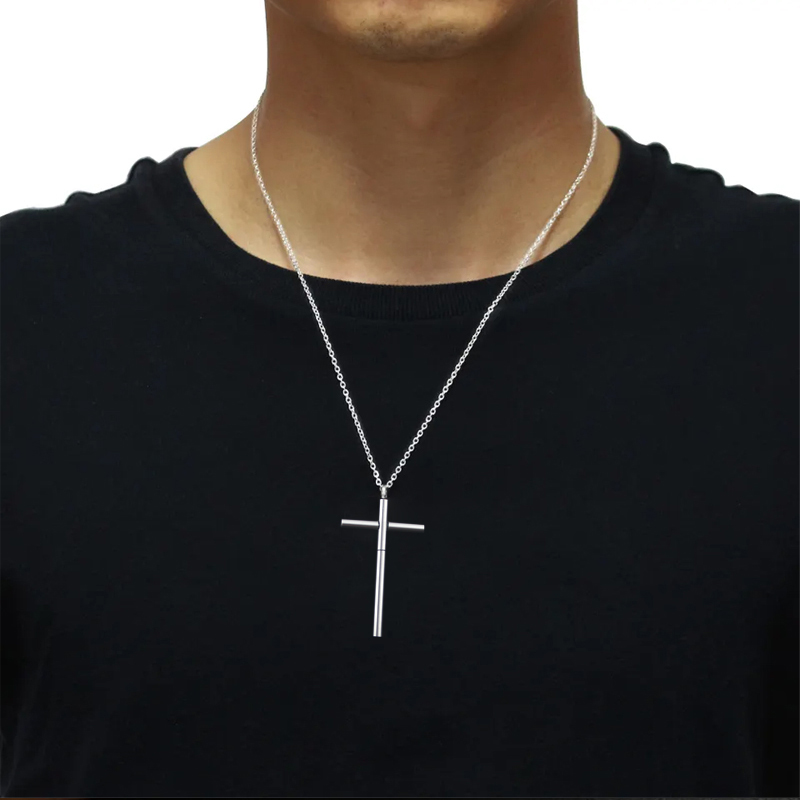 Cross Necklace for Men Stainless Steel Cross Pendant Necklace Men's Pendant Jewelry Toothpick Necklace Men Gift