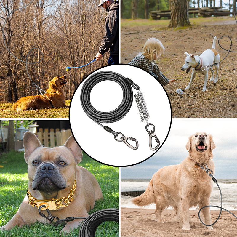 Heavy Duty Metal Dog Chain Alloy Large Dog Tie Out Cable with Shock Absorbing Spring Steel Wire six color Rope for Camping