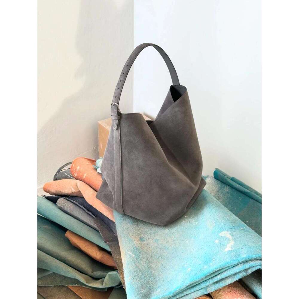 Retro Large Capacity High-End Texture Urious Frosted Suede Women's Shoulder Bag Commuting Tote Cowhide Bucket Pouch