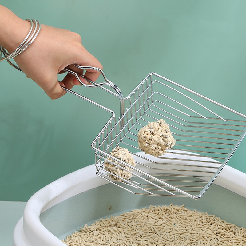 Cat Litter Shovel Large Stainless Steel Metal Fine Hole Iron Shovel Cat Litter Shovel Pet Products Household Cat Litter Spatula