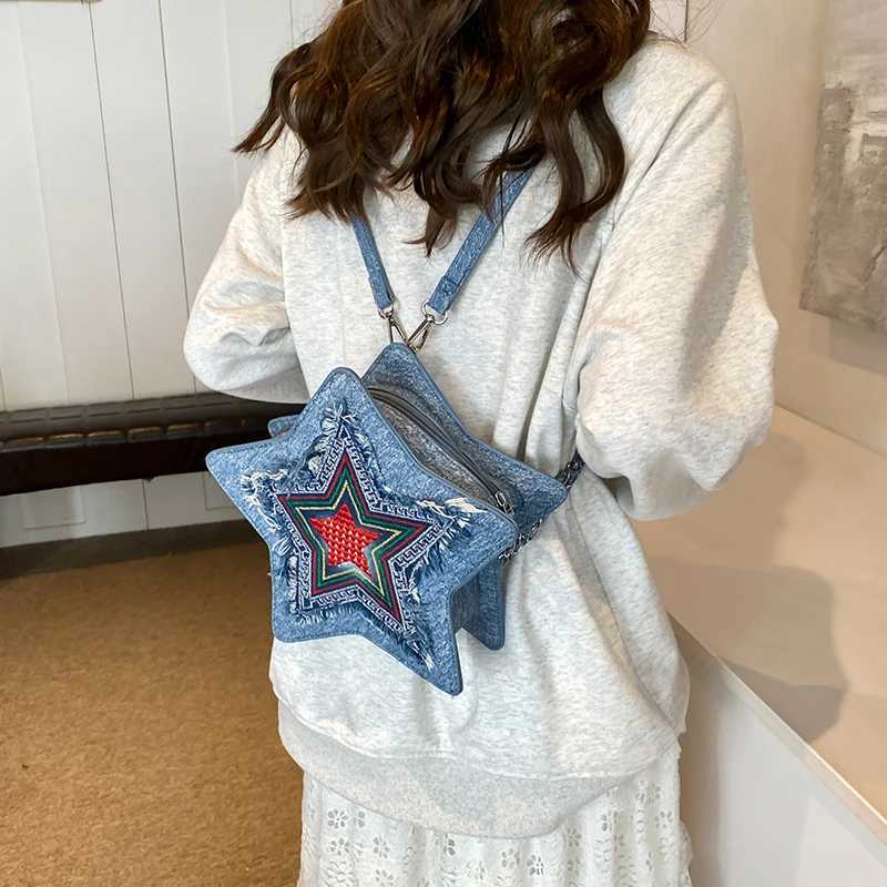 Ladies Backpack Star Shape Denim Shoulder Bag with Adjustable Strap Handbag Knapsack for Travel Shopping 241015