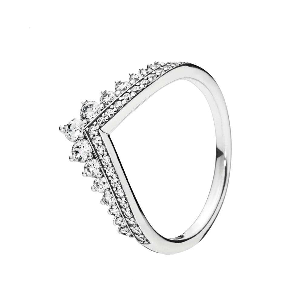 S925 925 Sterling Silver Rose Gold Wishbone Heart Crown Wheat Grains Clear Zircon CZ Open Rings For Women Anniversar Wedding Jewelry Designer Ring Gif
