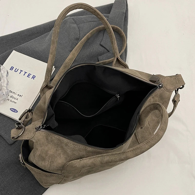 Maillard Khaki Suede Handbag for Women Large Quality Nubuck Leather Female Retro Crossbody Bag Ladies Big Shoulder Bags 240924