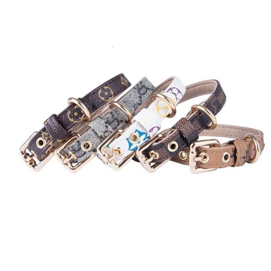 styles Adjustable PU Leather Pet Collars Fashion Letters Print Old Flowers Leashes for Cat Dog Necklace Durable Neck Decoration Accessory Pets Supplie