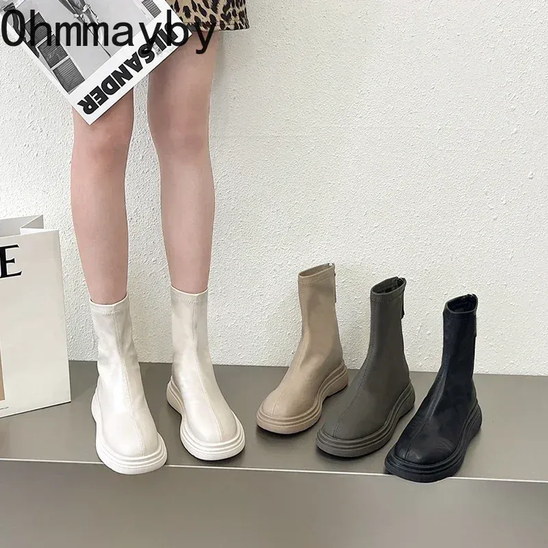 2024 Women Boots Long Thick Sole Ladies Zipper Knight Flats Heel Fashion Knee-High Boots Keep Warm Plush Winter Shoes Snow Booties