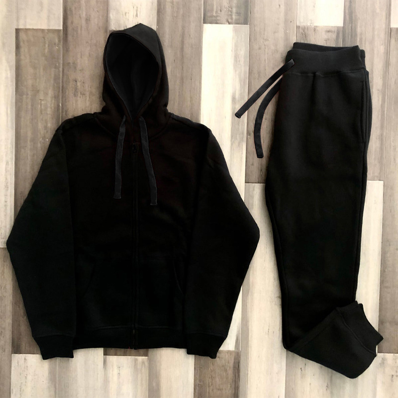 Men's Winter Tracksuits with Zip-Up Hood - Two Piece Set Including Warm Sweatshirt & Sporty Pants
