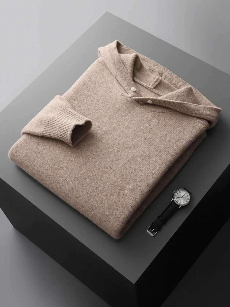ADDONEE Men Hooded Pullover Cashmere Sweater Autumn Winter 100% Merino Wool Knitwear Smart Casual Sweater Korean Fashion Tops LX241015