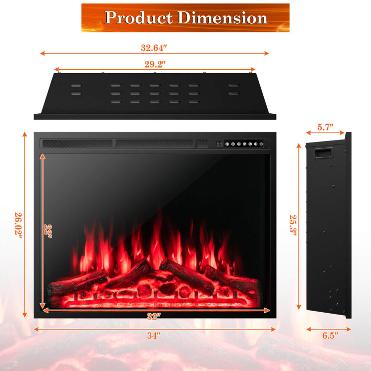 Adjustable Electric Flame Fireplace Insert for Walls - 34/37 inch Size