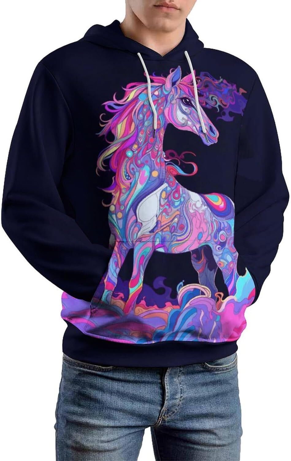 Hoodie for Mens Womens Novelty Cute Horse Lover Hoodie Colorful Abstract Animal Horse Summer Sweatshirt Hoodie Graphic Fashionable and Warm