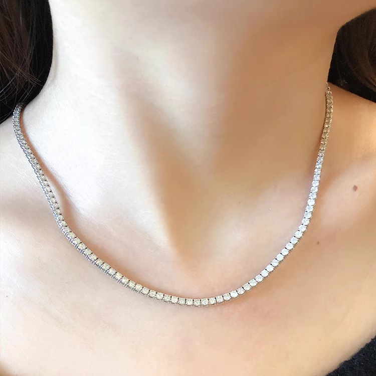 2024 Hip Hop Tennis Chain Pendant Top Sell Vintage Jewelry 925 Sterling Silver Round Cut Cubic Zircon CZ Diamond Party Eternity Women Wedding Necklace