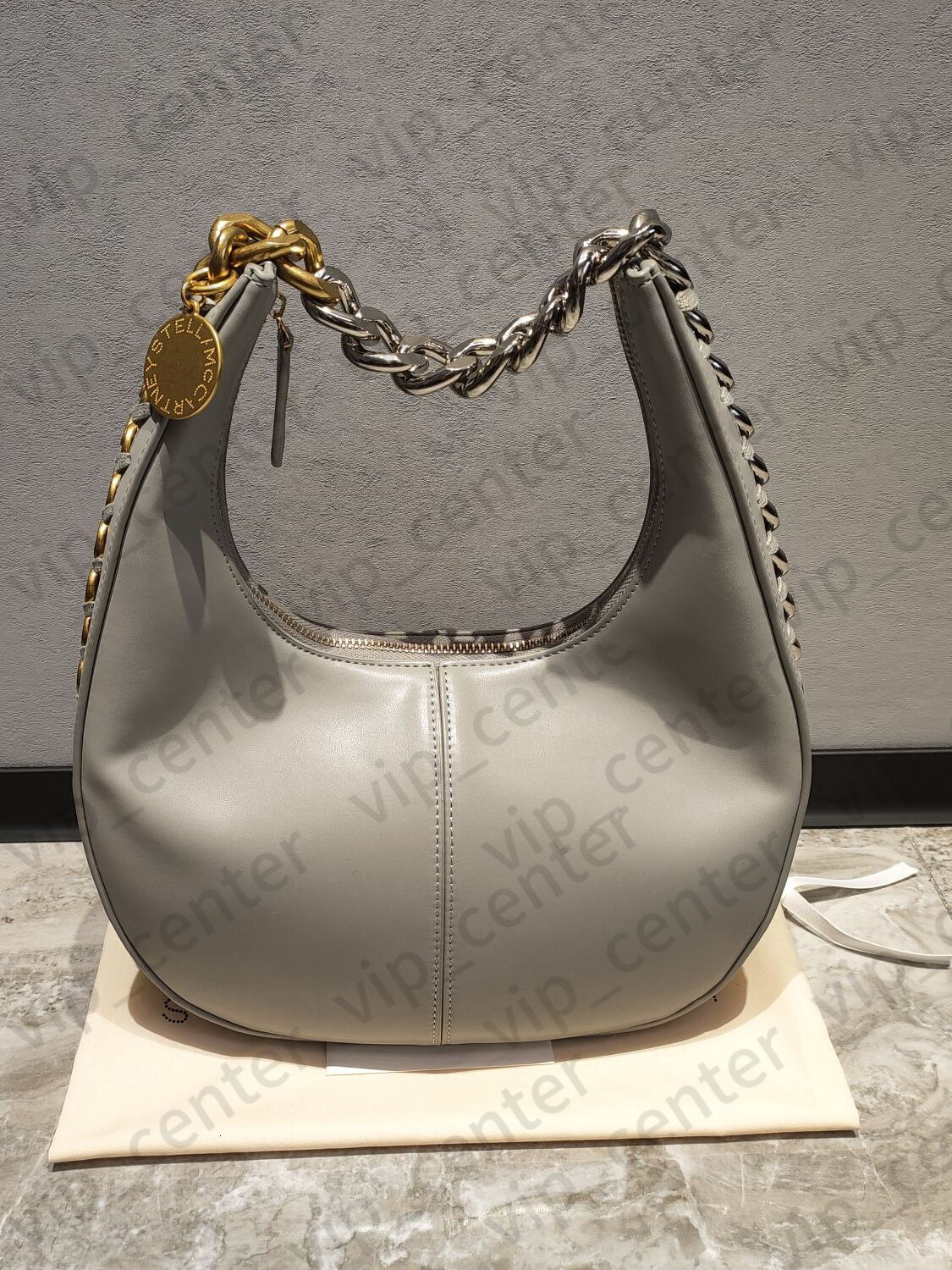 AAA quality luxury queen tote bag stella genuine leather chain designer bag metal texture mini handbag purse half moon crossbody shoulder bags party gift saddle 093
