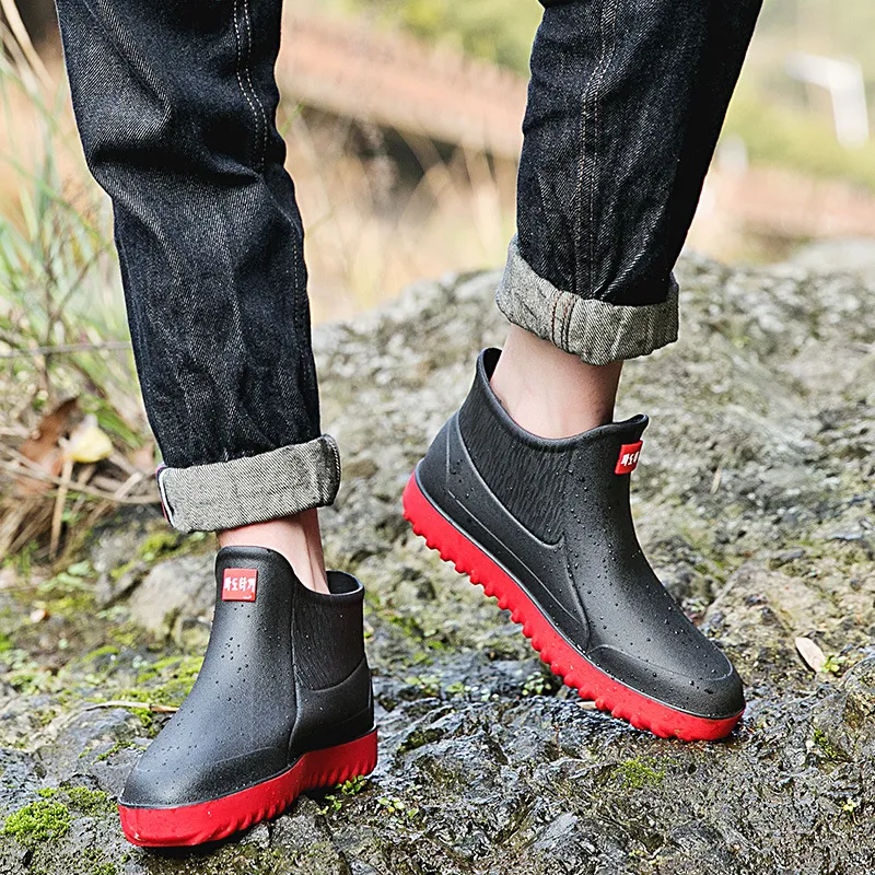 Womens Men's Rubber Slip-On Rain Men Ankle Boot Waterproof Kitchen Working Shoes Fishing Boots Non-Slip Galoshes