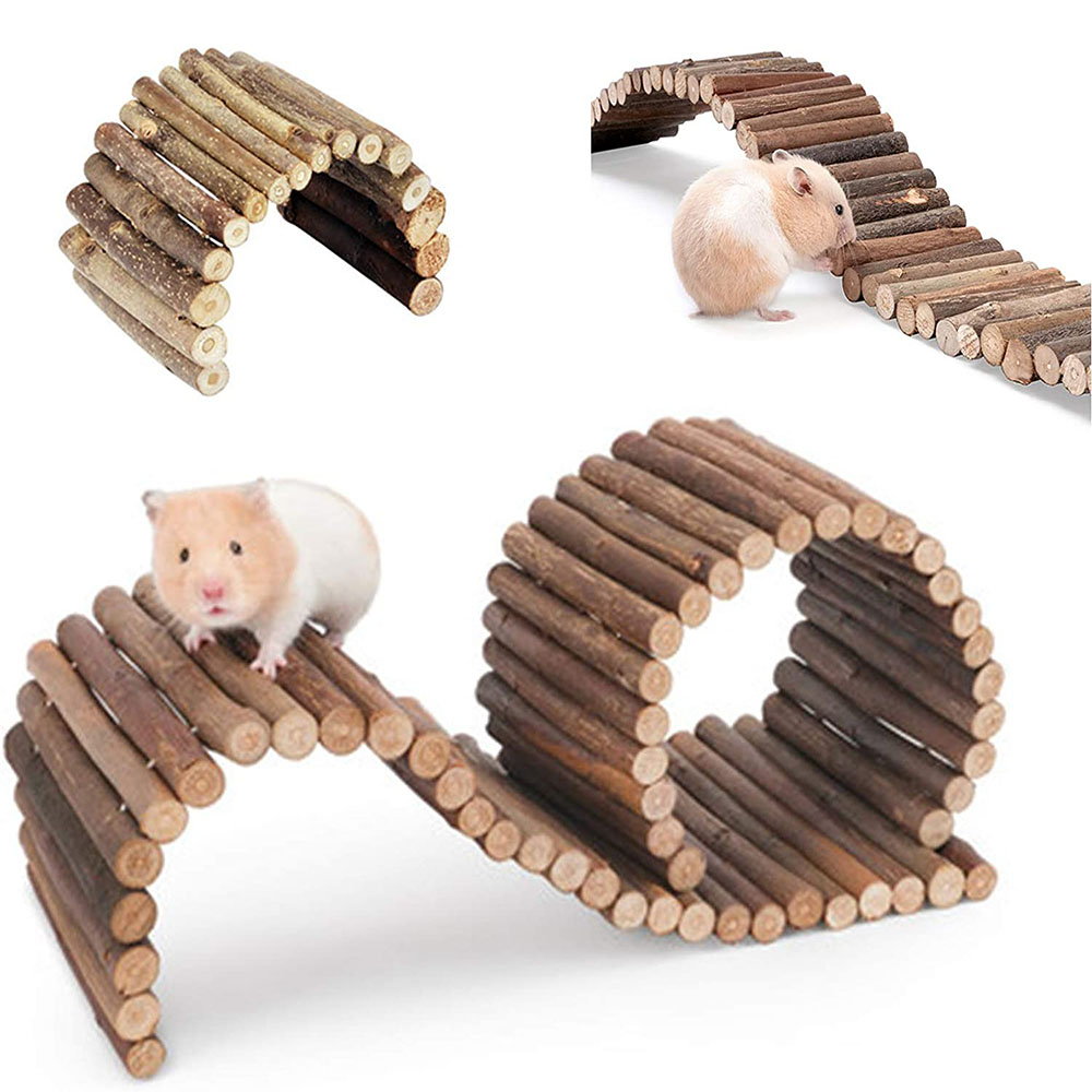 Small Pet Training Wooden Toys Hamster Wooden Ladder Fence 2 in 1 Bird Ladder Chinchilla Natural Landscaping Supplies