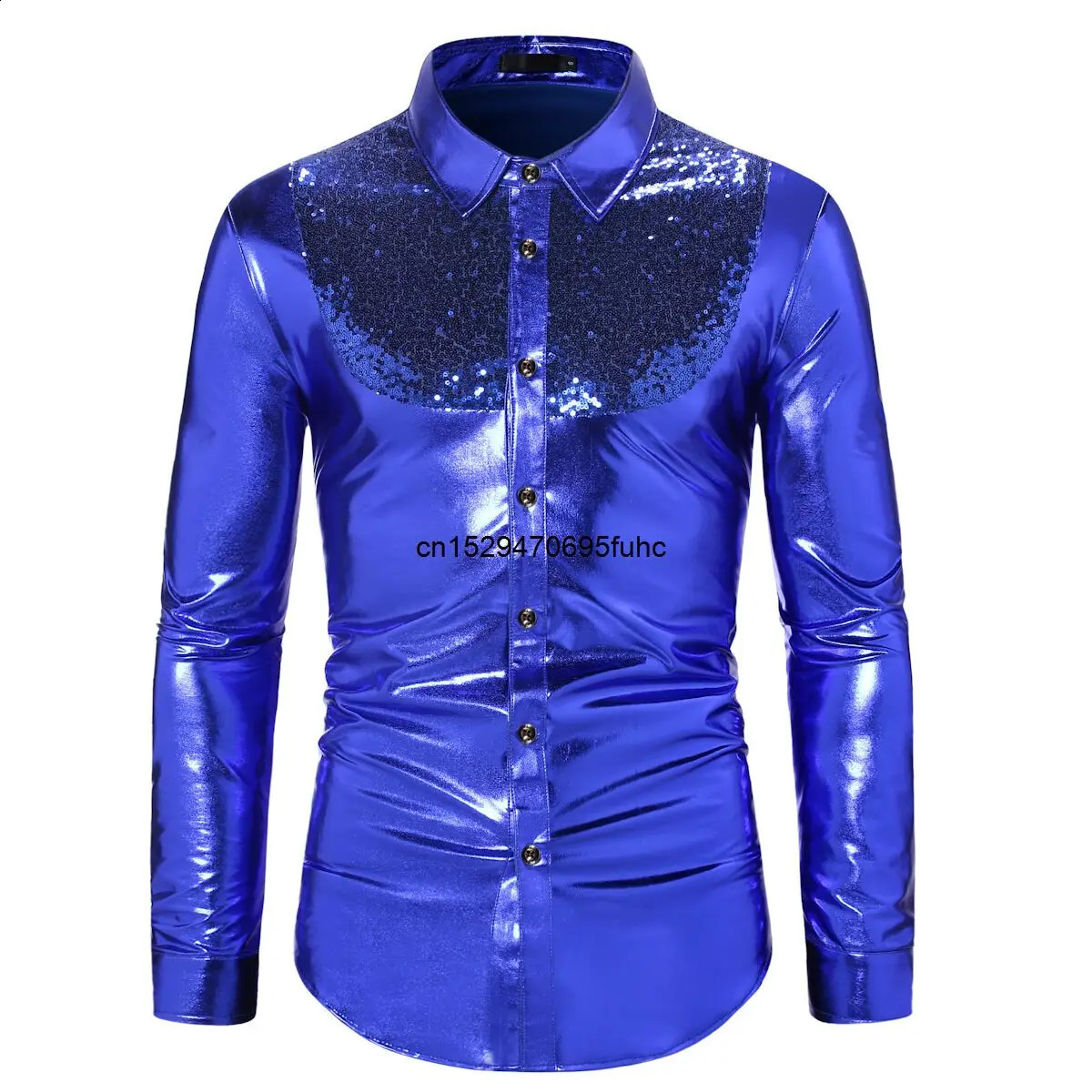2024 Shining Gold Glitter Shirt Mens Slim fit Long sleeved Mens Dress 70s Nightclub Party Stage Singer Costume Mens Style 241015
