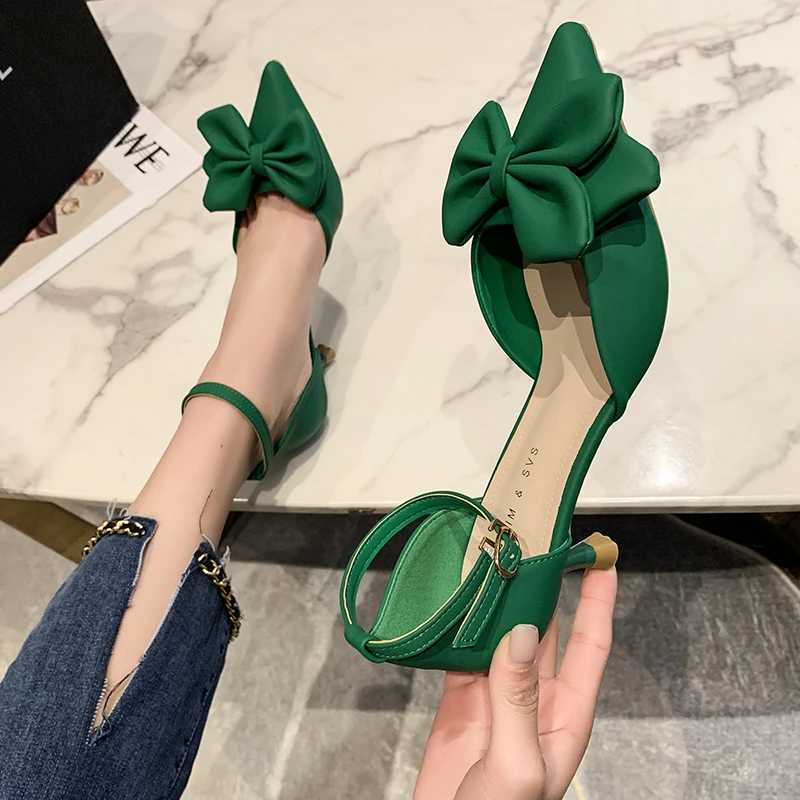 Summer Womens Shoes Fashion 2024 New Low Boot Bow Knot Sandals Sexy Baby Head Stiletto Party Light Sandals De Mujer Y241023