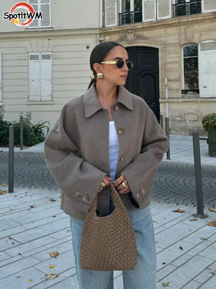 2024 Fashion Solid Collar Single Chest Half Season Jacket Womens Elegant Quilt Cover Long Sleeve Jacket Autumn Womens Jacket 241015