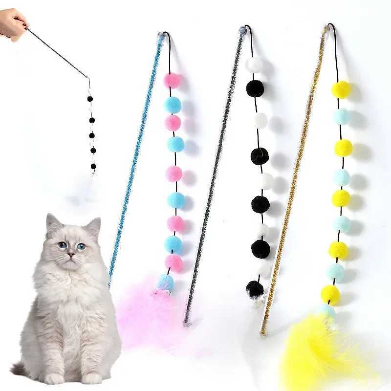 Feather Cat Toys Interactive for Cats Teasing Durable Kitten Playing Stick Cute Multicolour Plush Ball Supplies Pet ProductsC241014