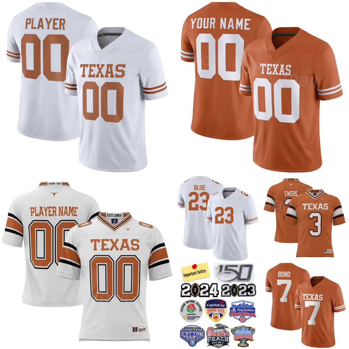 Women Men Youth College Football Texas Longhorns Jerseys 3 Quinn Ewers 9 Jerrick Gibson 23 Jaydon Blue 2 Matthew Golden 85 Gunnar Helm 7 Isaiah Bond 3 Jaylon Guilbeau
