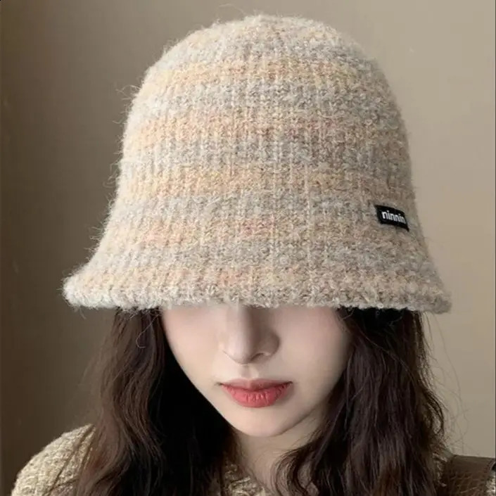 Striped Fishermans Hat Women Autumn Winter Warm Knit Hat Hundreds of Cute Simple Bucket Hat 241009
