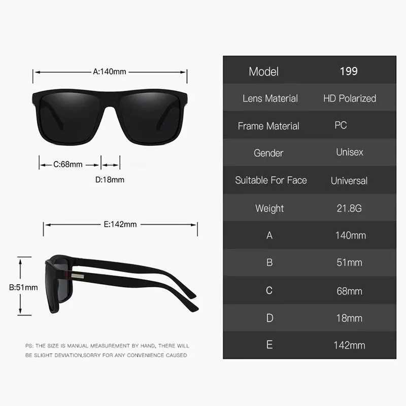 Fashionable retro square polarized sunglasses for men and women luxury brand designers for men sunglasses for driving fishing UV400 glasses for men W2