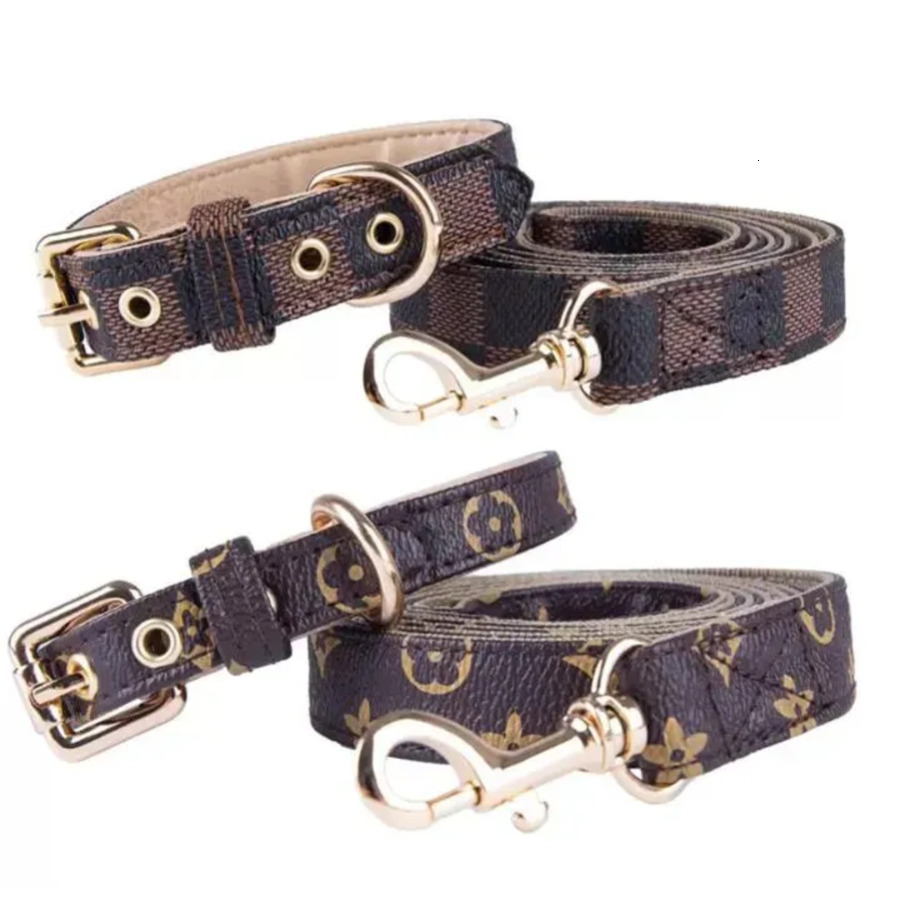 Dog Collar Leashes Classic Presbyopia Designer Letters Pattern Print PU Leather Fashion Casual Adjustable Dogs Cats Neck Strap Cute Pet Supplies B 33d