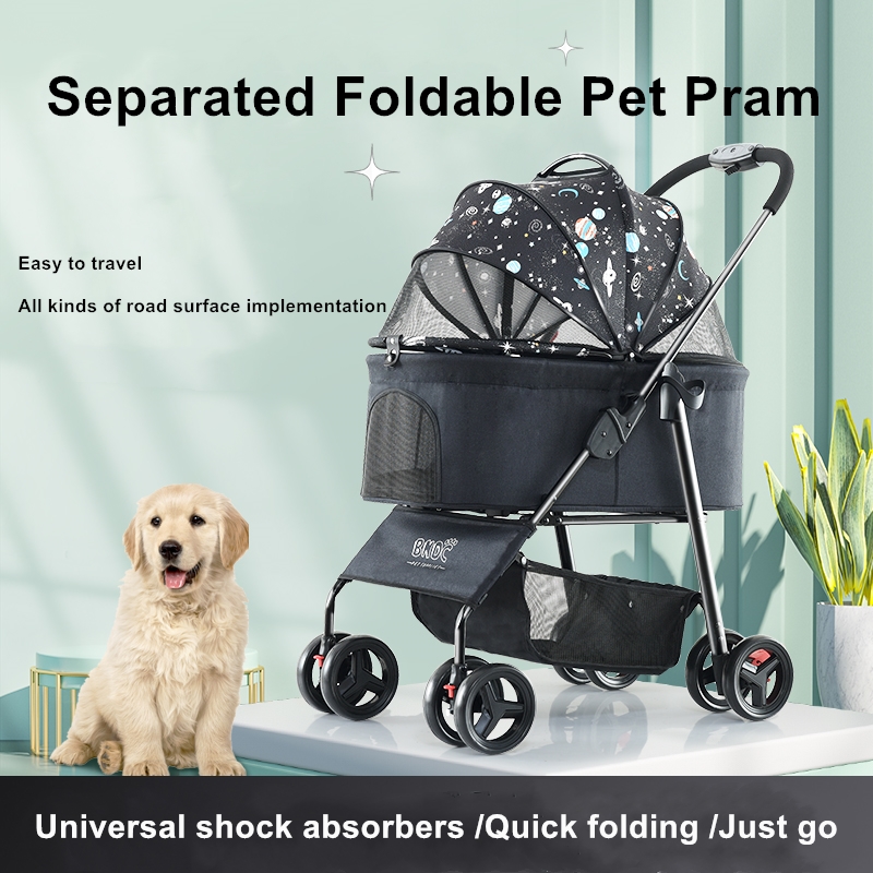 Pet Stroller Cat Dog Stroller With Storage Basket Foldable Lightweight Dog Carrier Trolley Jogging Stroller