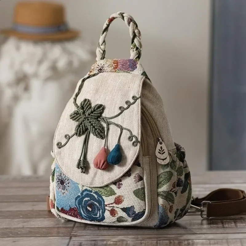 Ethnic style New backpack hand woven multifunctional lightweight canvas handbag 241014