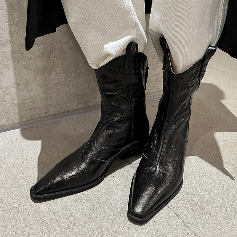 ddmytiger outdoor Short Women New High Quality Leather Pointed Nose Retro boot Daily Commuter Modern Ankle Boots A ddmythur