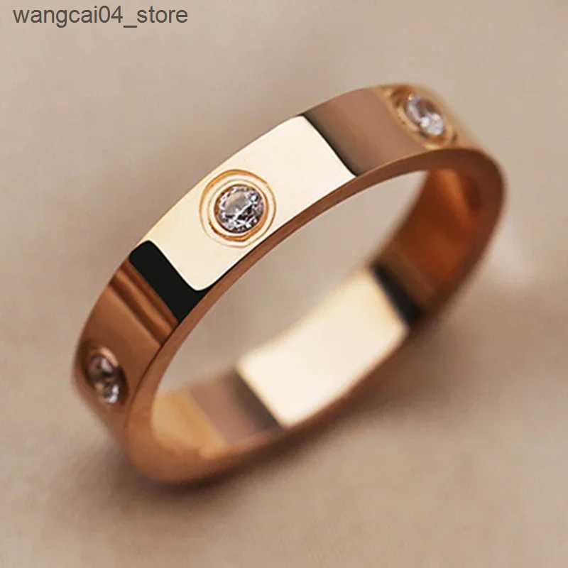 Couple Rings Fashion Stainless Steel Rose Gold Love Ring for Men Couple CZ Crystal Ring Fashion Charm Jewelry Gift Wholesale L240910