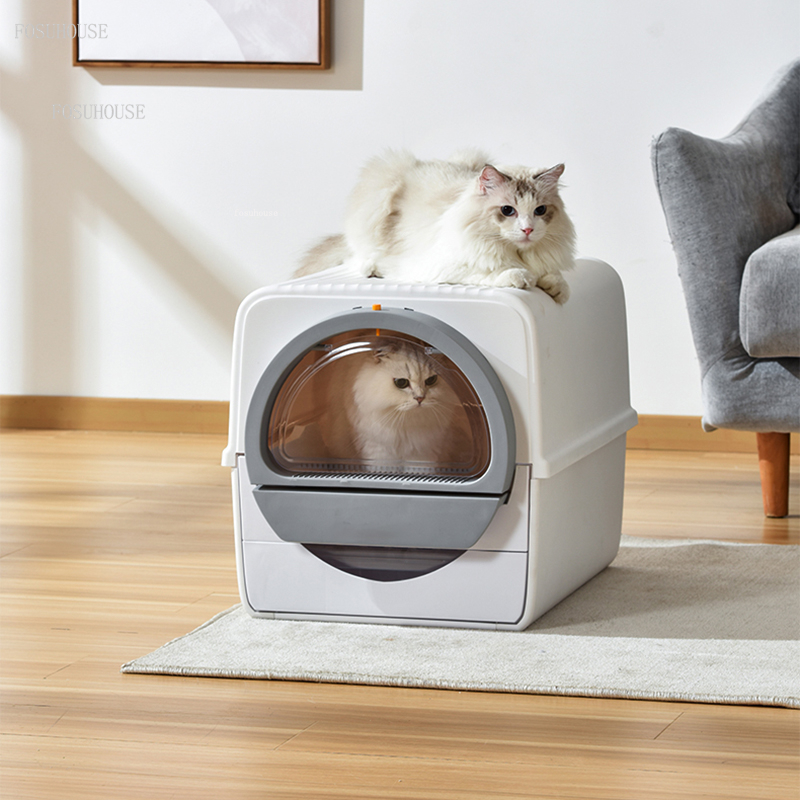 Semi-automatic Intelligent Cat Litter Box Deodorant Easy To Clean Cat Bedpans Cat Toilet Fully Enclosed Feces Shovel Litter Box