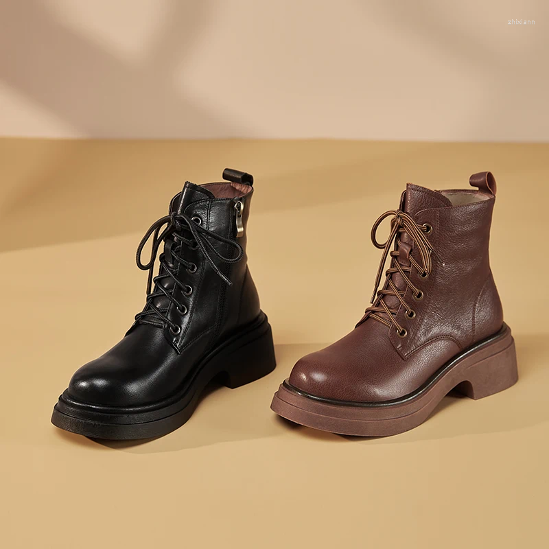 Boots 2024 Autumn Winter Women Ankle Natural Leather 22-25cm Cowhide Pigskin Full Modern Side Zip Short