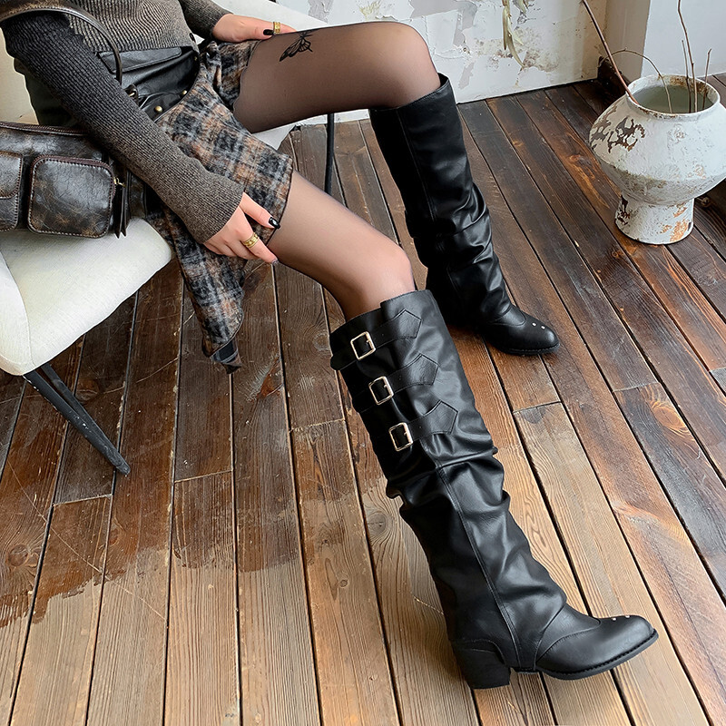 ddmytiger outdoor Knee length Women's New Quality Genuine Round Head Detachable High Heel Leather Ankle Boots A ddmythur