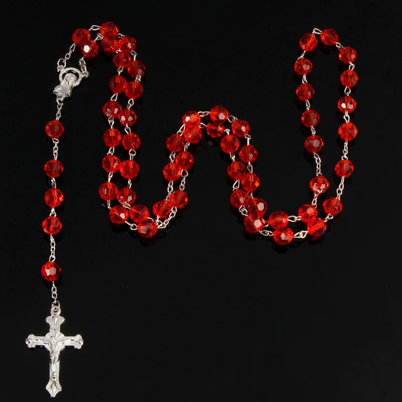 8mm fashion rosary ladies necklace high quality diy Jesus Christian cross and pendant long chain jewelry 241014