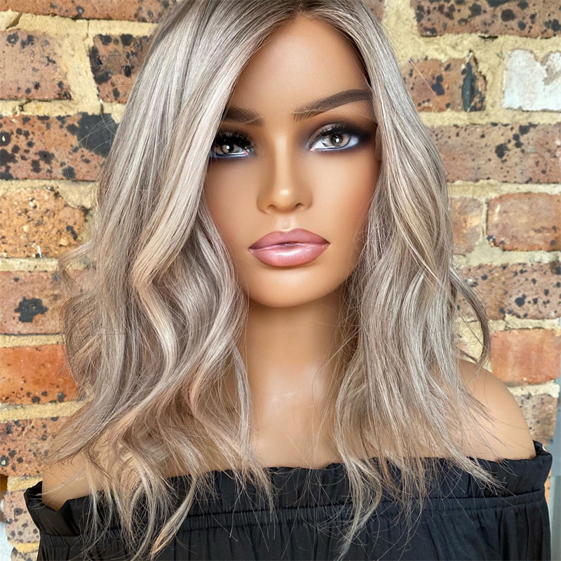 Brazilian Human Hair Wigs Pre Plucked New in Lace Frontal Wig on Sale Ash Blonde Highlights Front Lace Wig Loose Wavy for Woemn