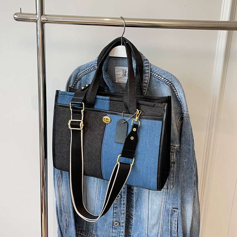 capacity handbag Large for women in 2025, new fashionable patchwork denim work and commuting bag, broadband crossbody tote bag commutg broadb f612
