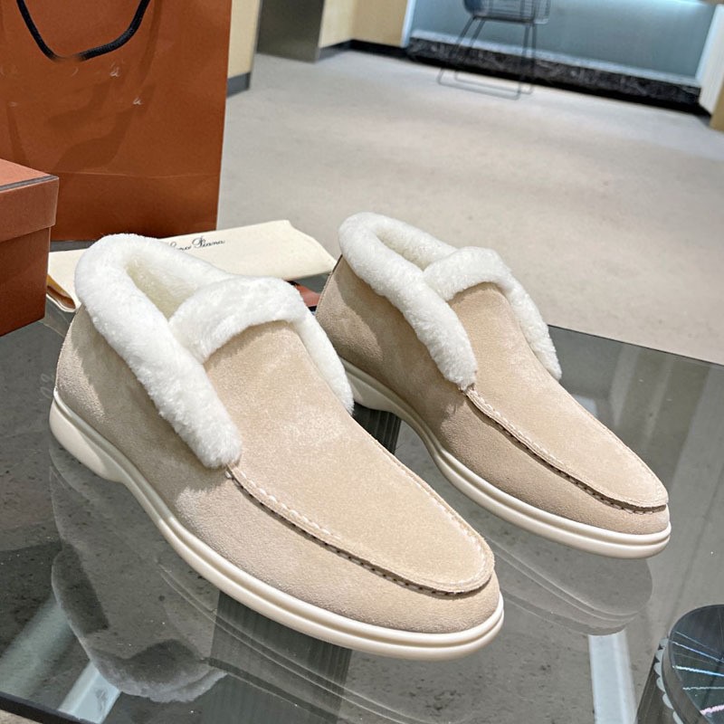 Snow Slippers Flat Boots Women's Natural Fur Warm Winter Shoes Cow Suede Loafers Black