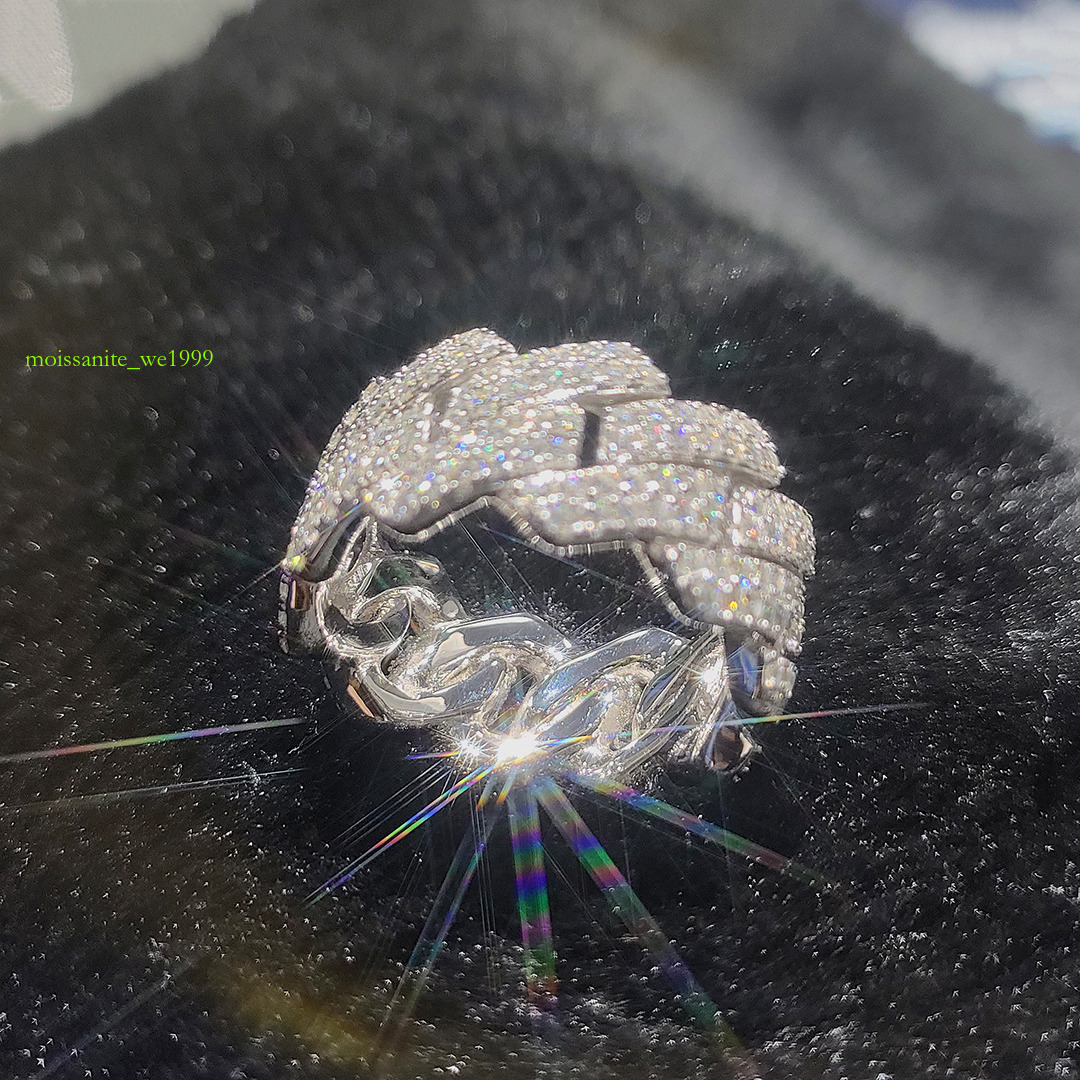 Hip Hop Cuban Rings Sterg Sier Fashion 2 rows VVS Dia Ring Custom Jewelry Moissanite