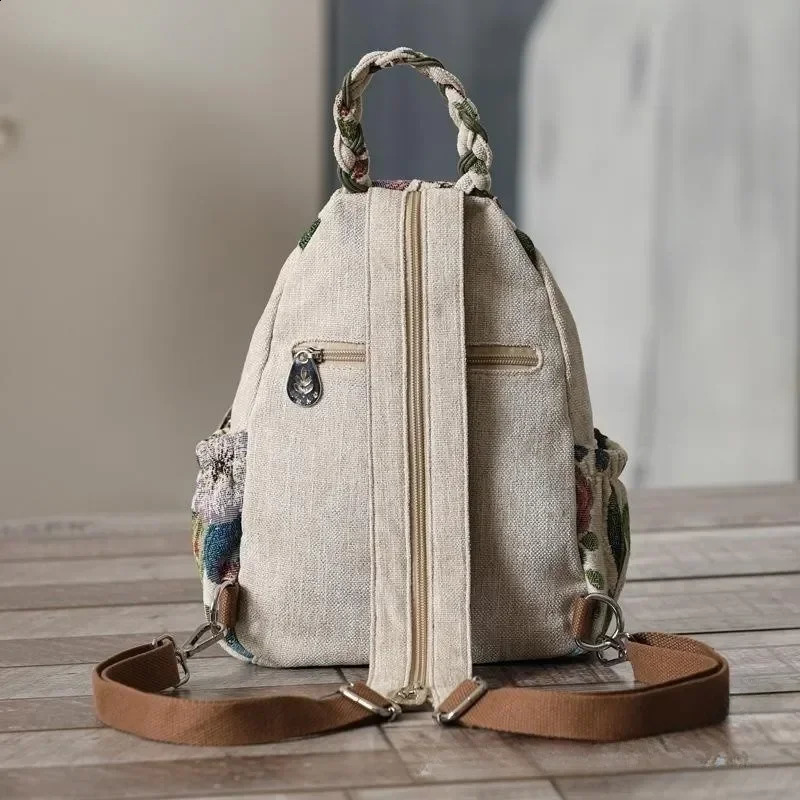 Ethnic style New backpack hand woven multifunctional lightweight canvas handbag 241014