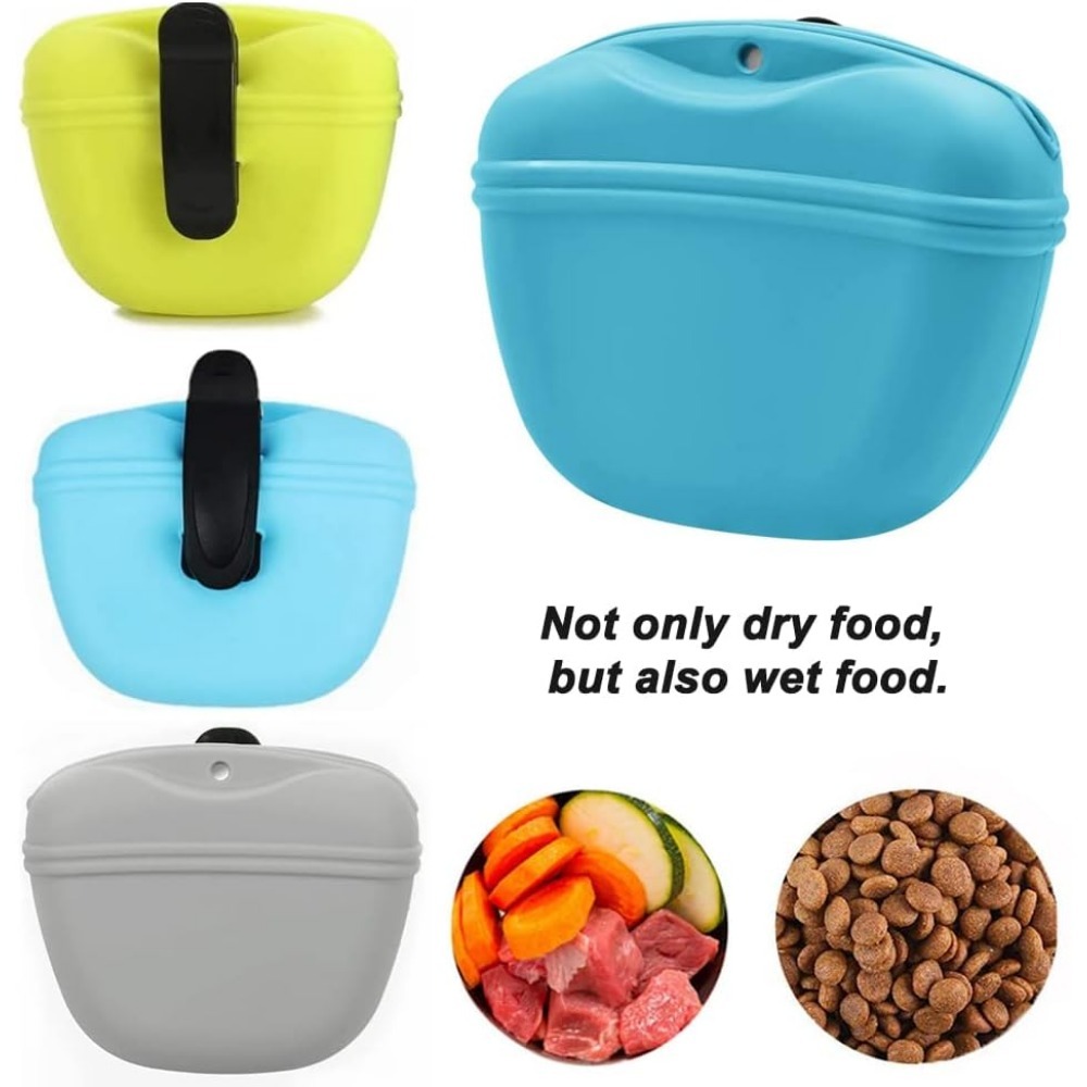 Silicone Dog Pouch Food Dispenser Portable Training Container Convenient Magnetic Buckle Closing and Waist Clip for Dog Walks