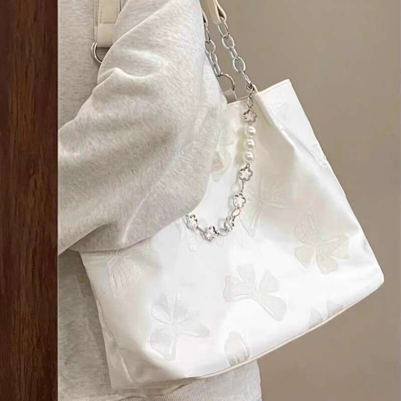 Shoulder Trend White for Women Bow Elegant Large Capacity Tote Bag Aesthetic Simple Casual Exquisite Fashion Ladies Handbag