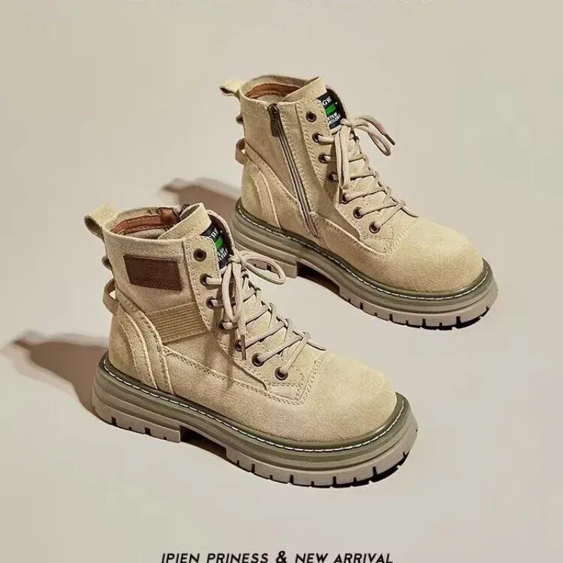 Martin Women's Boots 2024 New Winter Style Mid-High Work Ankle Boots Yellow Thick Bottom Short Polyester Ing Eva Insole