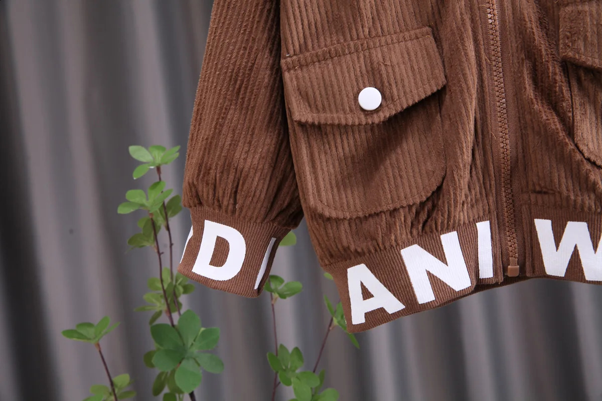 Baby boy clothes corduroy zipper long sleeved casual sports twopiece set for 05 year old fashionable girls with top and pants 241014