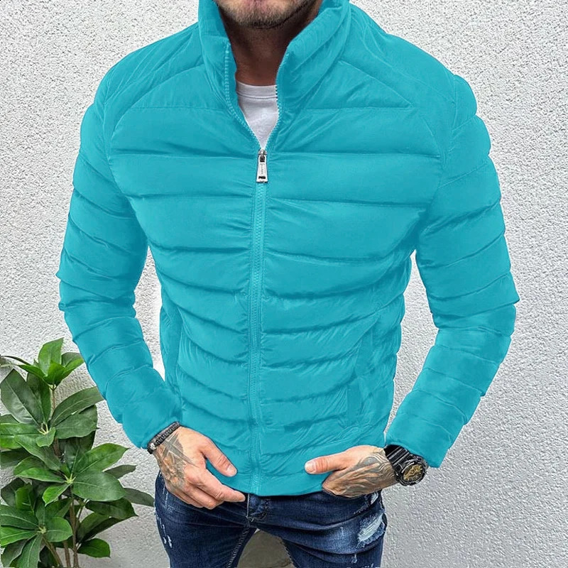 Fall Winter Warm Down Jacket For Men Casual Pure Color Slim Long Sleeve Slim Fit Cotton Padded Coat Mens Leisure Zipper Jackets 241015
