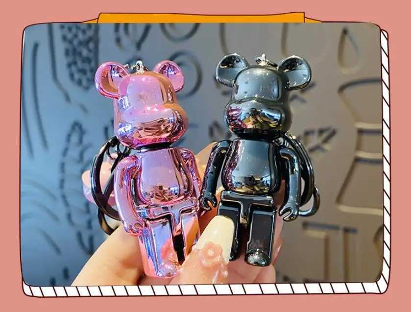 Keychains Lanyards Action Block Bear PVC Model DIY Keychain Painting Doll Toy H241015