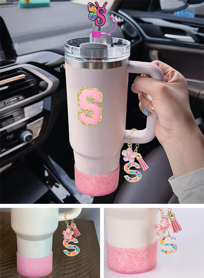 Cup Accessories for Stanley Cup 30oz 40oz, Letter Decorations for Stanley, Including Silicone Straw Cover Cap and Boot, Spill Proof Stopper, Handle Ch