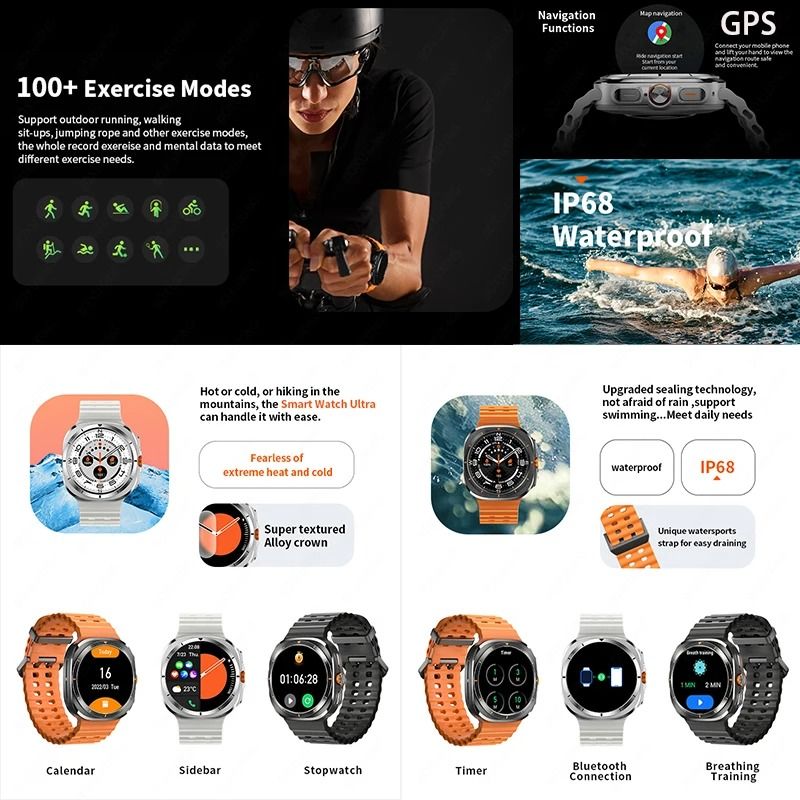 Outdoor Multifunctional Smart Watch Bluetooth Call Fitness Detection Watch 3D Dial Map Navigation Compass Sports Wristband