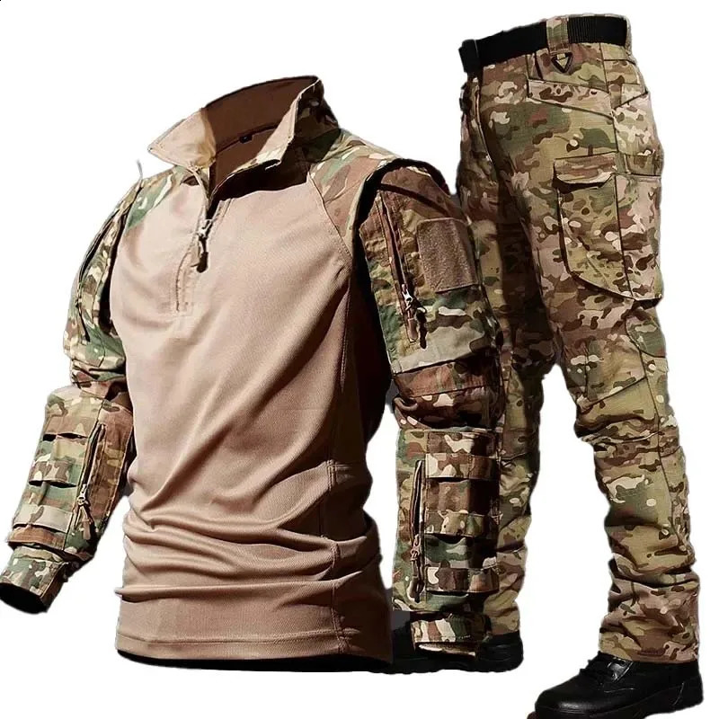 Outdoor Training Set Mens Durable Breathable Tshirt Product Pants Waterproof Multi Pocket Camo 2piece 241011