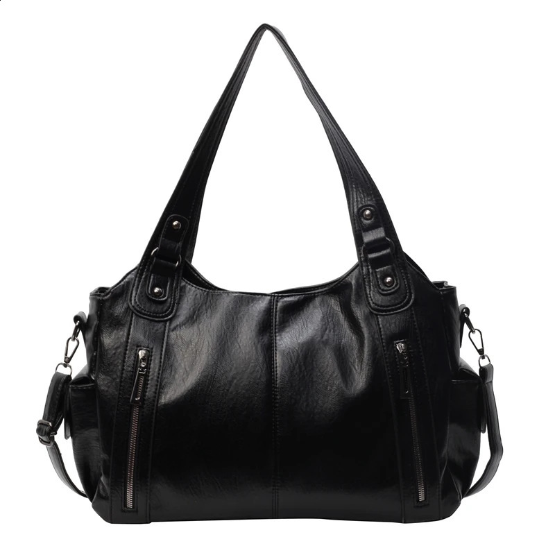 Large Capacity Soft Leather Womens Handbag Fashion Trend Women Shoulder Bag Simple Retro Female Travel Bags Sac 241011