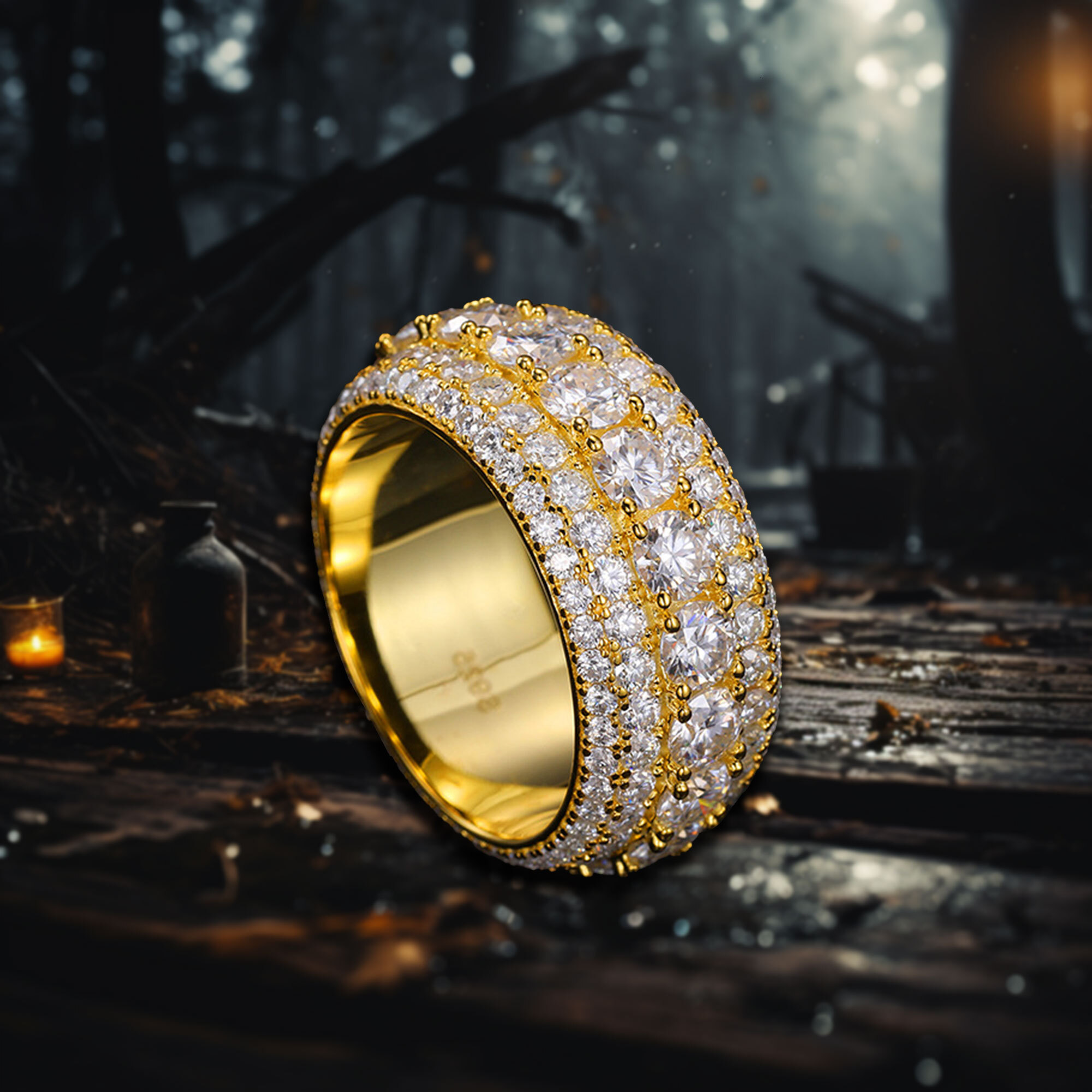 Men's S Sterg Sier Moissanite Ring Hip Hop Style with 14K Gold and Rhodium Plating Anniversary Jewelry Accessory