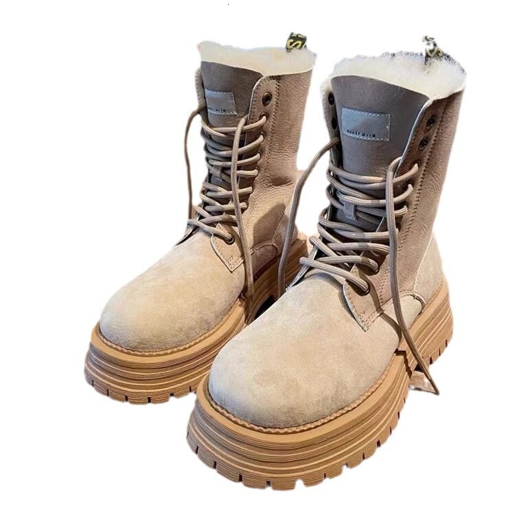 ddmytiger Sheepskin wool integrated sole height increasing Martin for women 2024 winter new item with plush and thick cotton shoes, midsole snow boots